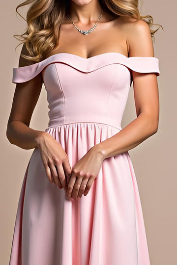 Rosa en linje chiffon fra skulderen lang brudepikekjole